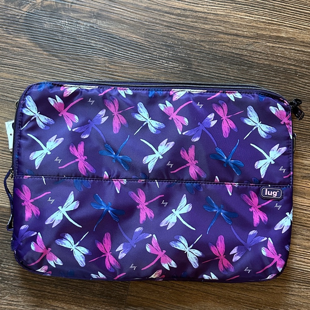 NWT Brand New Lug laptop bag. Delta Purple Dragonfly